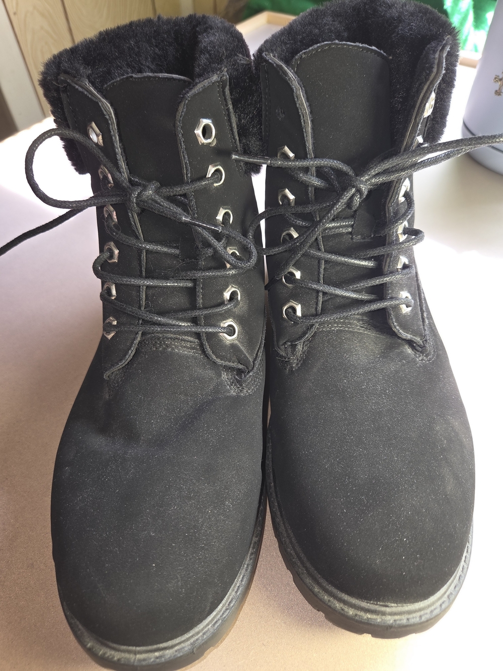 Wild Diva Black Faux Fur Lace-Up Ankle Winter Boots